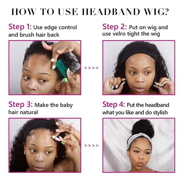 abigailandbleu Headband Wig Human Hair Deep Wave 16 Inch Curly Headband Wig